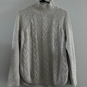 Cable knit mock neck sweater